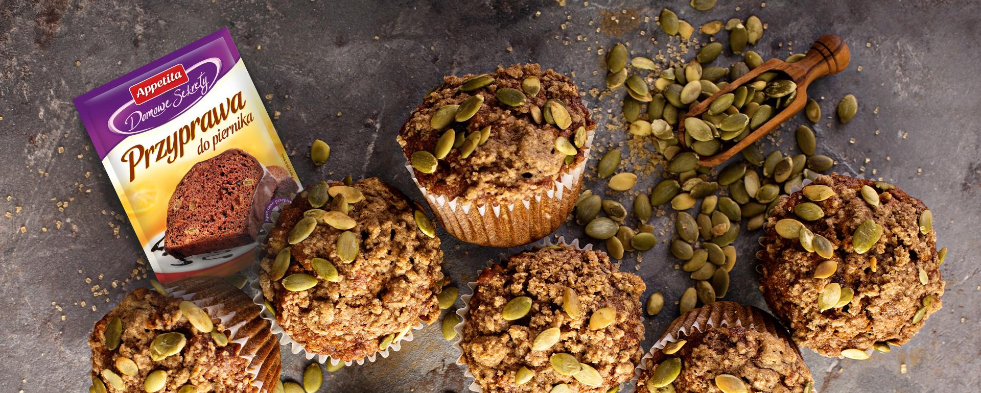 Piernikowe muffiny z pestkami dyni