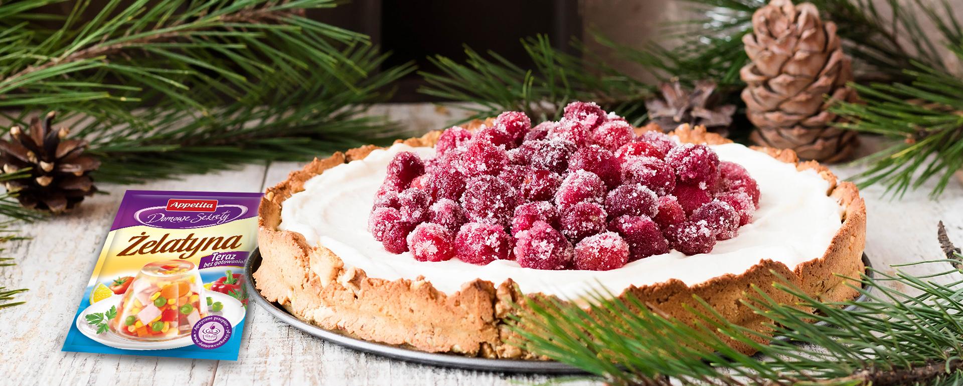 Świąteczna tarta z białą czekoladą i wiśniami