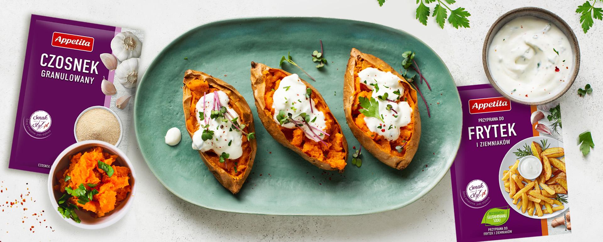 Zapiekane bataty z dipem ziołowym