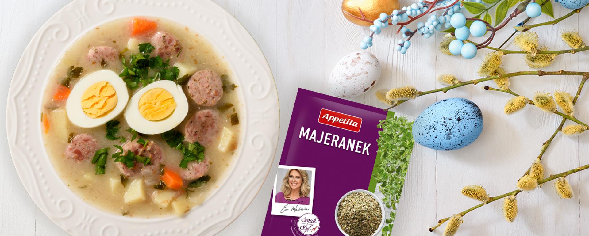 Wielkanocny barszcz biały z kiełbasą i jajkiem