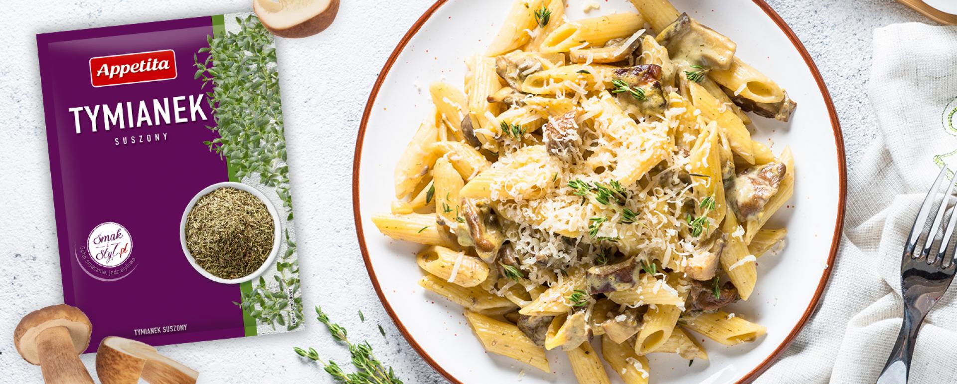 Penne z borowikami w sosie śmietanowym