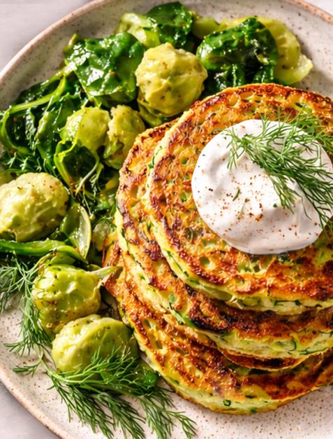 Placuszki z cukini ze szpinakiem i brukselką